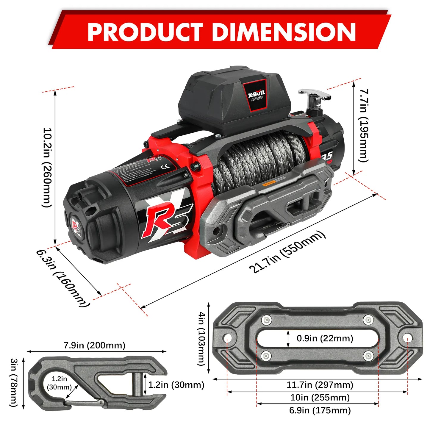 X-BULL 13500 Lb Winch Load Capacity Electric Winch - 12V DC Power Supply For Off-Road Trailers, 2-in-1 Wireless Remote Control, 13500 XRS Series