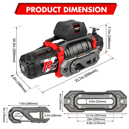 X-BULL 13500 Lb Winch Load Capacity Electric Winch - 12V DC Power Supply For Off-Road Trailers, 2-in-1 Wireless Remote Control, 13500 XRS Series